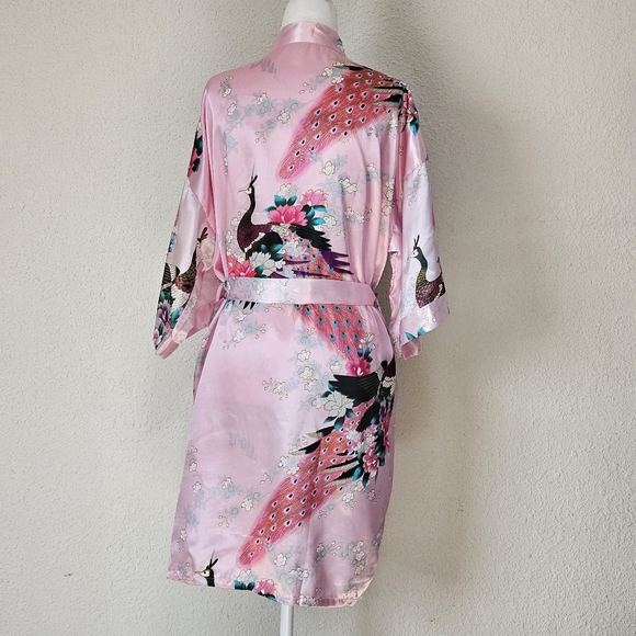 Pink Short Satin Robe - Picture 2 of 3